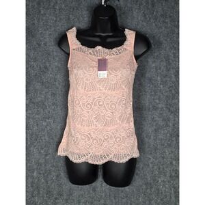 Lace Tank Top Sleeveless Pink Layered Floral‎ Pattern Women's Casual Cottagecore